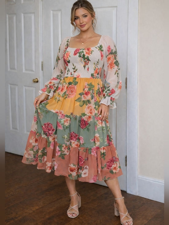 Love Colette. Dresses & Skirts - Love Colette Floral Smocked Midi Dress Size M Boho Cottagecore